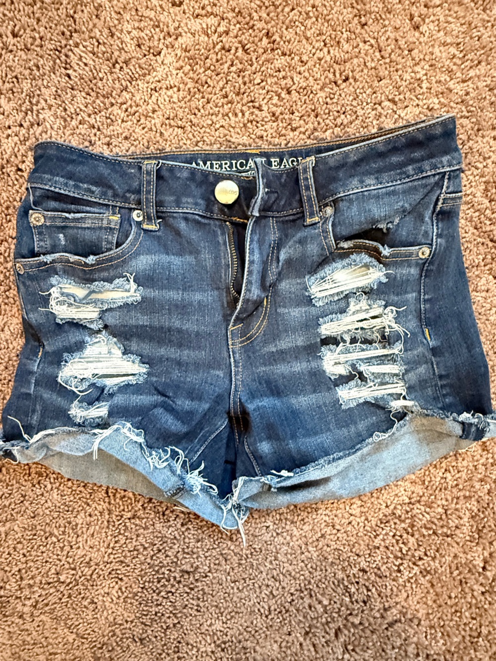 American Eagle Outfitters Distressed Dark Blue Denim Shorts